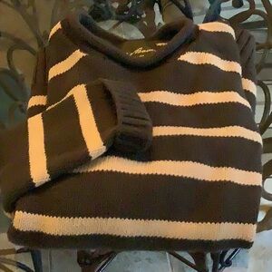 Eddie Bauer Men’s Striped charcoal and cream crew neck sweater